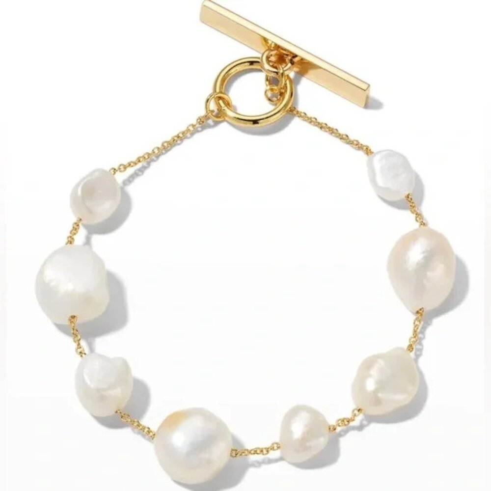 NWOT Cult Gaia Perla Cultured Freshwater Pearl Flex Bracelet in Gold Tone